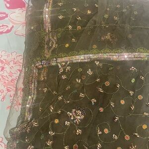 Embroidered Olive Green Saree